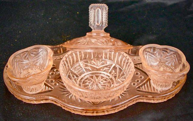 Image 1 of Pink Glass Dressing Table Set