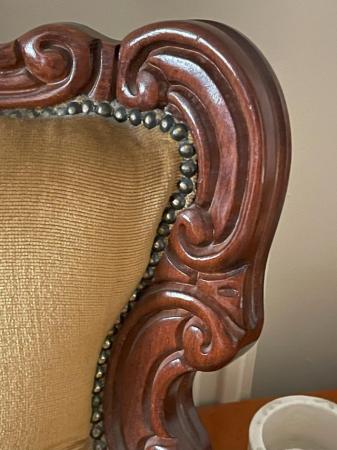 Image 3 of Victorian Ornate Carved Wood Beige Regency Sofa