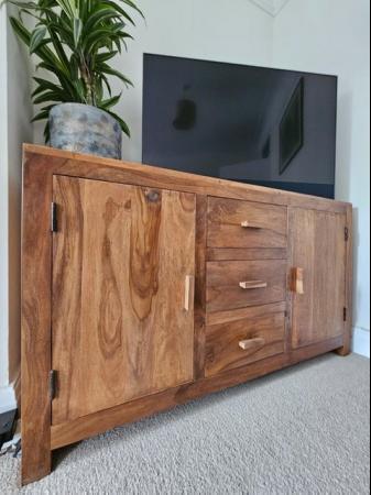 Image 1 of Sheesham Wood Sideboard 2 cupboards with 3 central drawers