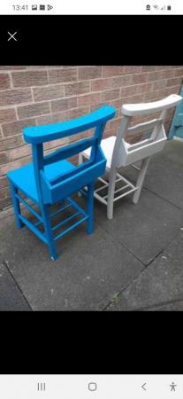 Image 1 of Beautiful collectable Church chairs with Bible back storage.