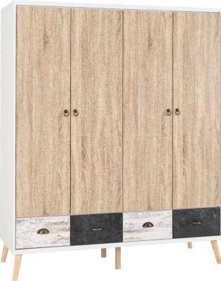 Image 1 of Nordic 4 door 4 drawer wardrobe in white/distressed