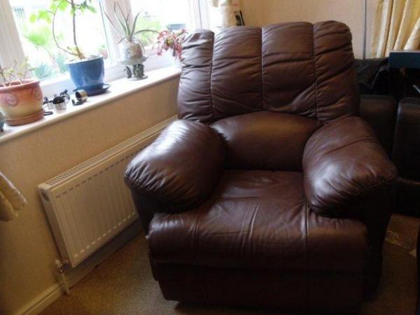 Image 1 of leather reclining armchair mid brown