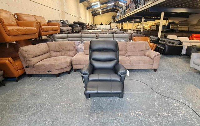 Image 4 of La-z-boy Tulsa black leather rise and lift recliner armchair