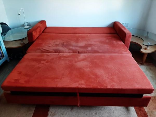 Image 2 of Red sofa with metal feet and pullout bed with storage