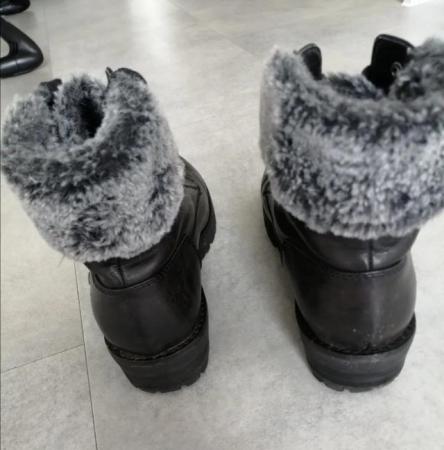 Image 2 of Ladies M&S Black Leather Ankle Boots Faux Fur trim size 3