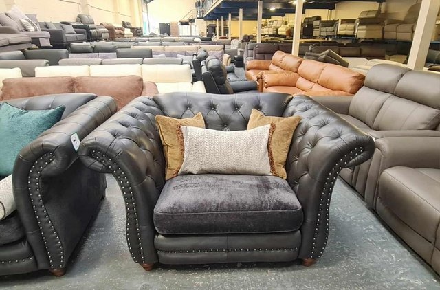 Image 9 of Persia charcoal grey leather/fabric 4 seater sofa and chair