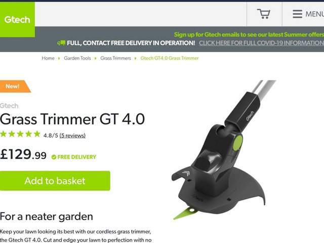 Preview of the first image of GTech Lawn strimmer, comes with charger and spare blades,..