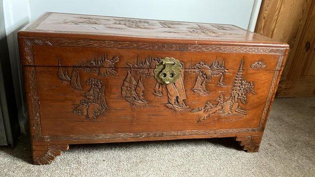 Image 3 of Beautiful Japanese Carved Blanket Box