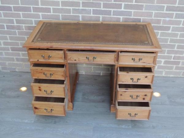 Image 8 of Welsh Pine Pedestal Desk with Leather Top (UK Delivery)