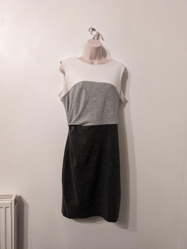 Preview of the first image of Phase Eight Grey/white Colour Block Dress Size 14.