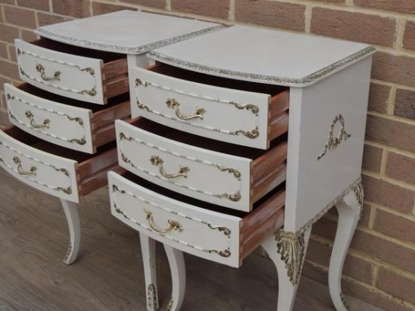 Image 9 of Pair of French Tall Bedside Tables 3 drawers (UK Delivery)