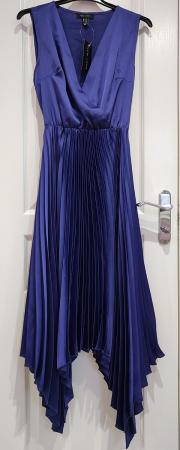 Image 1 of New Look Purple Occasion Satin Pleated Dress UK 12