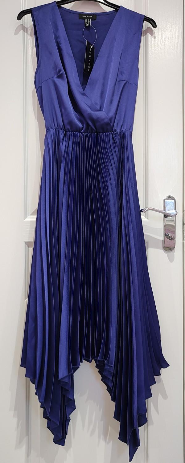 Preview of the first image of New Look Purple Occasion Satin Pleated Dress UK 12.