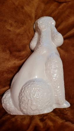 Image 2 of Large 14" Tall White Shiny smooth Ceramic Poodle Ornament Fi
