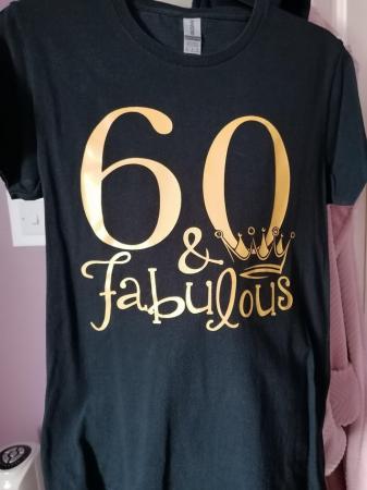 Image 1 of Black 60 T-shirt says 60 & Fabulous