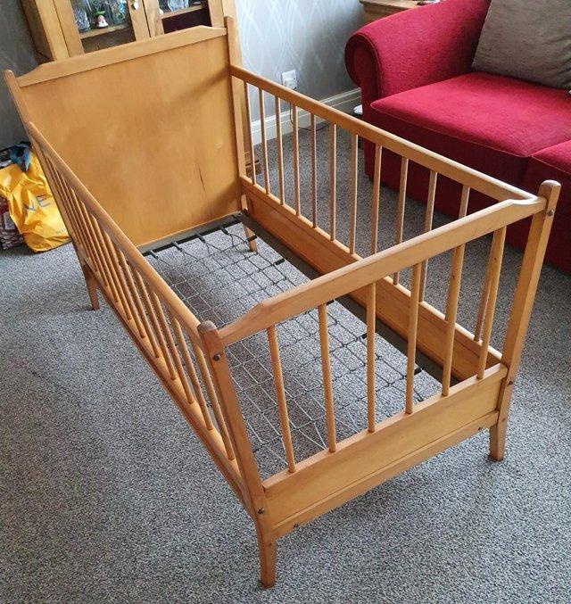 Preview of the first image of PINE CLASSIC COT BED GOOD CONDITION.