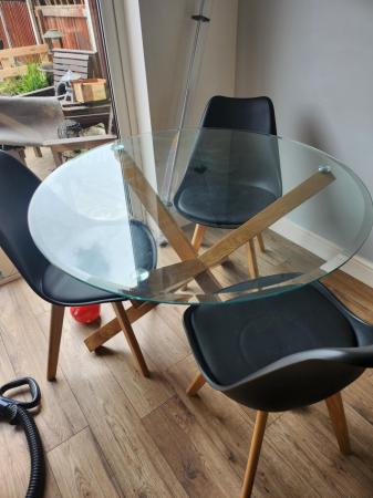 Image 2 of Solid oak and glass dining table and chairs