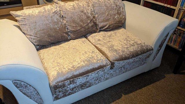 Image 2 of Two Seat Sofa White/Pink Folkestone Collection Only