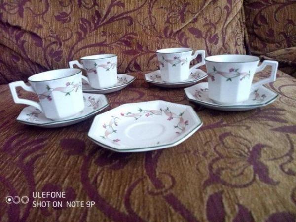 Image 3 of Eternal Beau coffee cups and saucers, 4 cups, 5 saucers