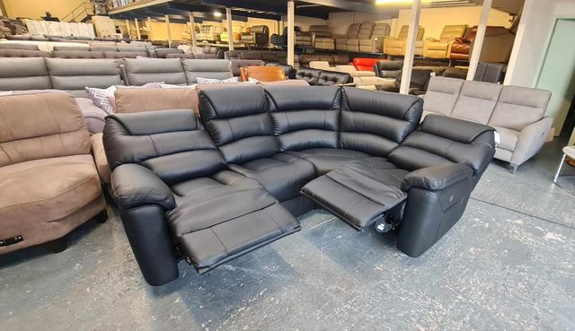 Image 13 of La-z-boy Staten black leather electric recliner corner sofa
