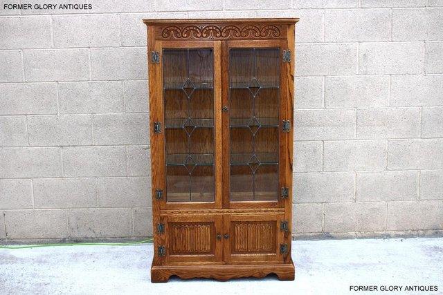 Preview of the first image of OLD CHARM VINTAGE OAK CHINA DISPLAY CABINET CUPBOARD SHELVES.