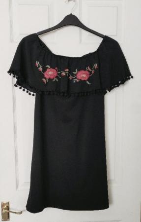 Image 1 of Pretty Ladies Boho Style Black Mini Dress - Size 14     B1
