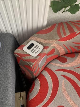 Image 1 of DFS 2 seater Morden red and grey abstract print Sofa