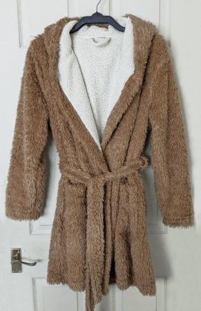 Image 1 of Topshop Shaggy Teddy Bear Hooded Dressing Gown - Size M  B29
