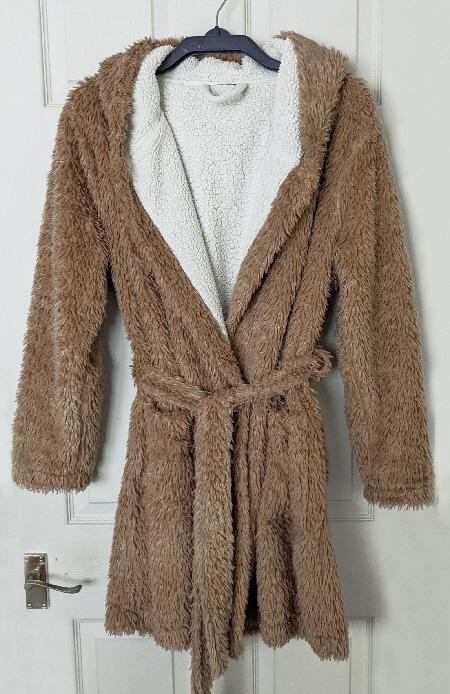 Preview of the first image of Topshop Shaggy Teddy Bear Hooded Dressing Gown - Size M  B29.