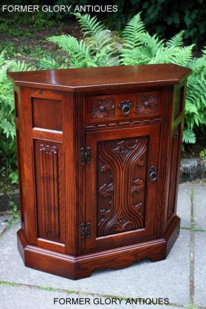 Image 75 of OLD CHARM TUDOR OAK CANTED HALL TABLE CABINET CUPBOARD STAND