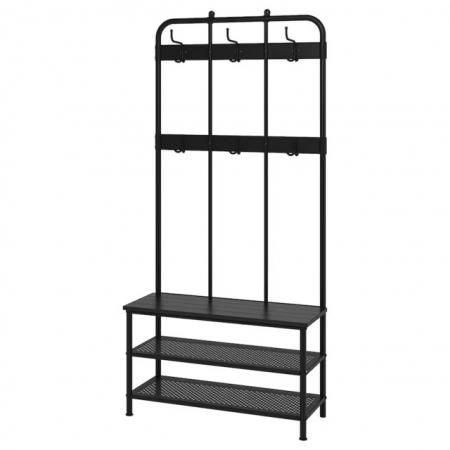 Image 1 of IKEA PINNIG Coat Rack with Shoe Storage Bench Black