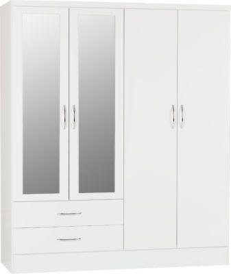 Preview of the first image of NEVADA 4 DOOR 2 DRAWER MIRRORED WARDROBE IN WHITE GLOSS.