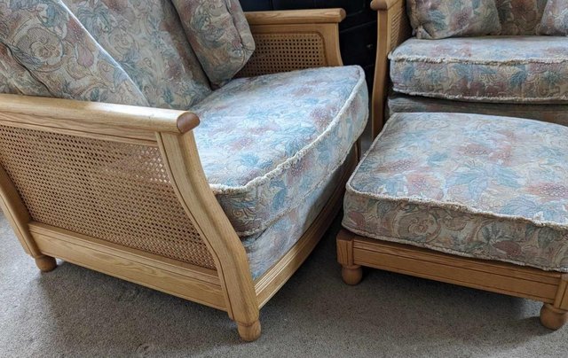 Image 5 of ERCOL - Pair of Ercol Bergere Armchairs & Ercol Footstool