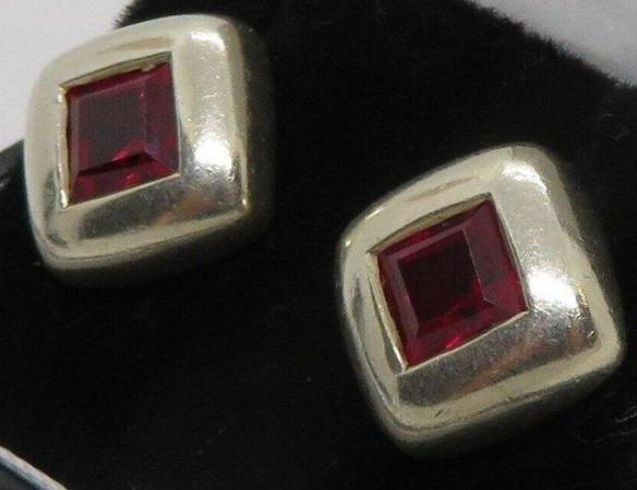 Image 1 of Sterling silver garnet vintage Art Decosquare earrings