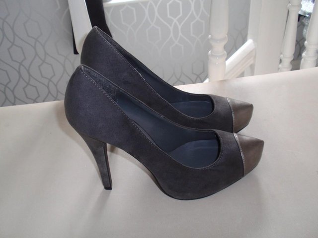 Preview of the first image of Brand New Grey suede high heel / Stiletto shoes.