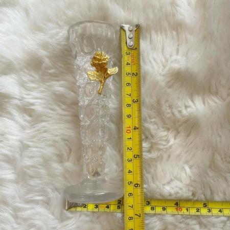 Image 3 of Beautiful Vintage Crystal Flower Bud Cone Vase With Gold Pla