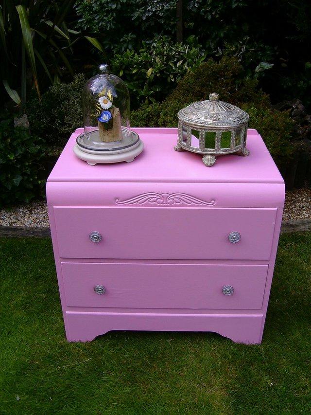 Preview of the first image of Barbie pink 2 drawer chest of drawers.