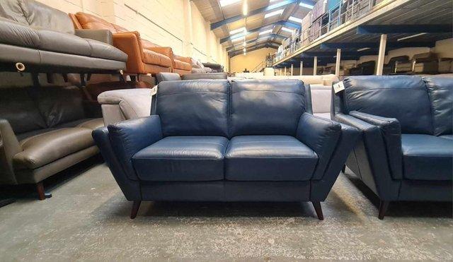 Image 4 of New Fellini blue leather pair of 2 seater sofas