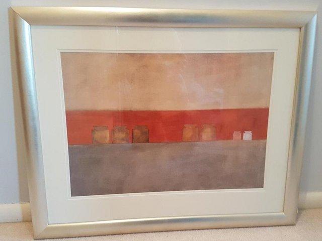 Preview of the first image of Large orange/grey picture in pale gold frame.
