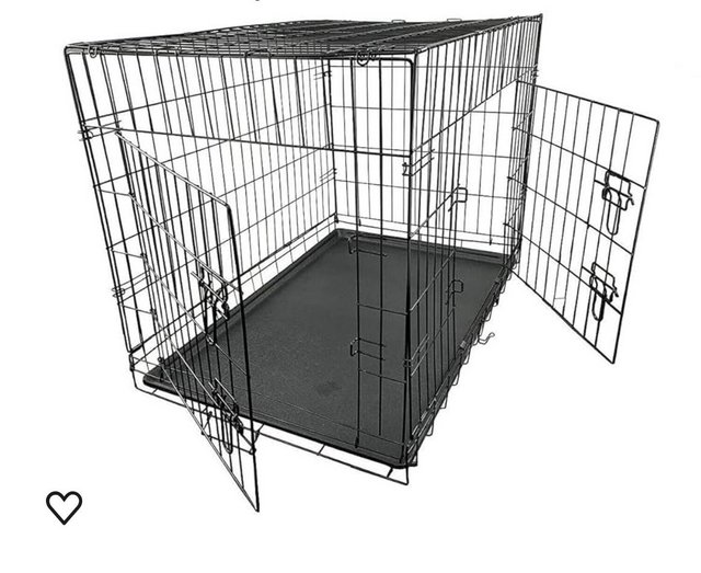 Preview of the first image of Double-Door Folding Metal Dog Crate, Black, 24-inch.