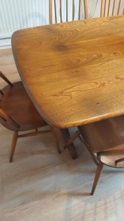 Image 2 of Ercol Elm Refectory table and six Quaker chairs golden dawn
