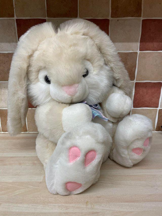 Preview of the first image of Fluffy cuddly toy lop eared rabbit 14” high.