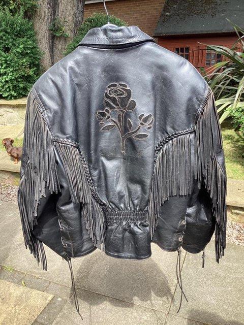 Preview of the first image of Ladies Tassled Motorcycle Leather Jacket - Size XL.