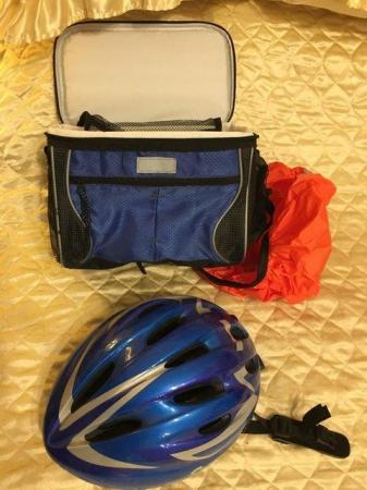 Image 1 of Blue Bicycle Helmet & Handle Bar Bag