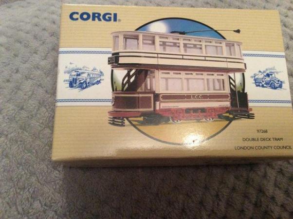Image 1 of Model double decker Corgi tram. New. Boxed.