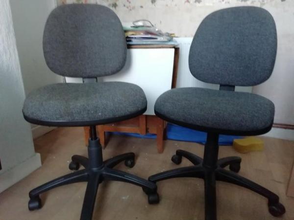 Image 1 of 2 Swivel Chairs, Grey Fabric.