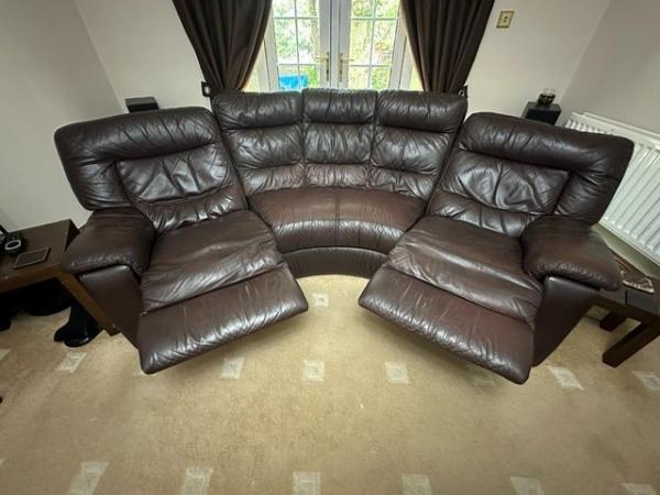 Image 2 of Genuine brown leather 4 seater recliner in Garswood