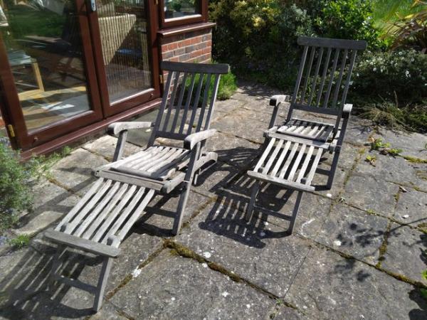 Image 2 of A pair of antique hardwood steamer type sunloungers