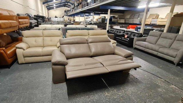 Image 4 of Polo Divani Merry taupe grey leather recliner 3 seater sofa
