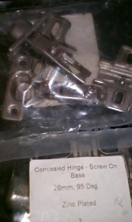 Image 1 of 4x26mm Zinc concealed cabinet hinges+mounting plates.90 deeg